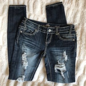 Dark Wash Distressed Skinny Jeans!